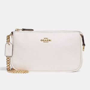 Coach Chalk White and Gold Large Leather Wristlet NWOT